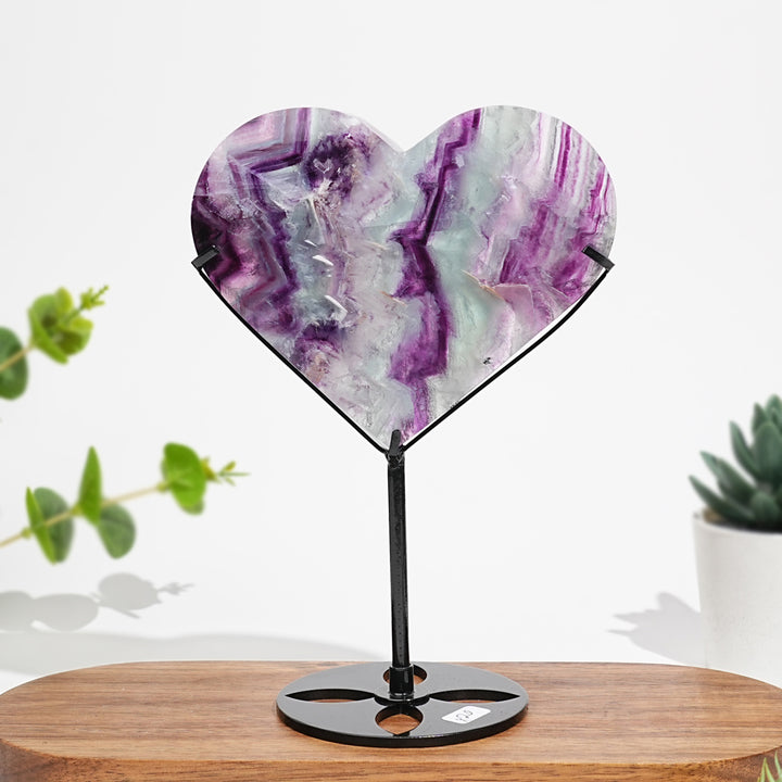 Unique,Natural Fluorite Heart With Stand