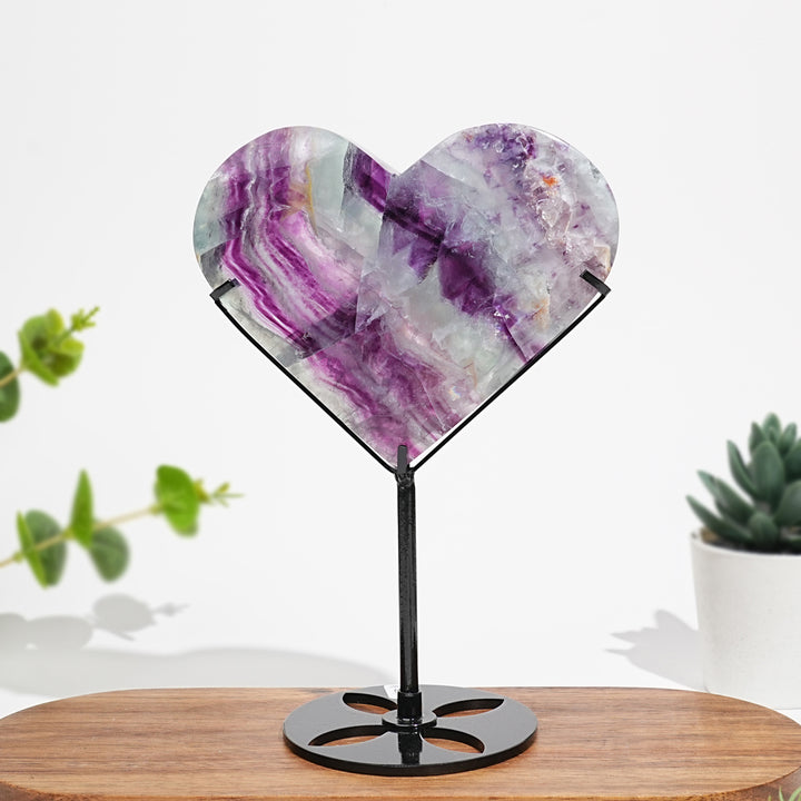 Unique,Natural Fluorite Heart With Stand