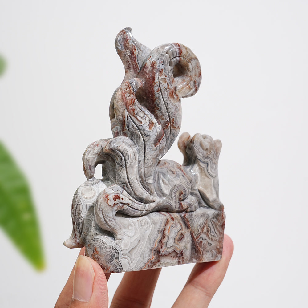 Unique,Natural Crystal Carving Cute Mexican Agate Nine-Tailed Fox