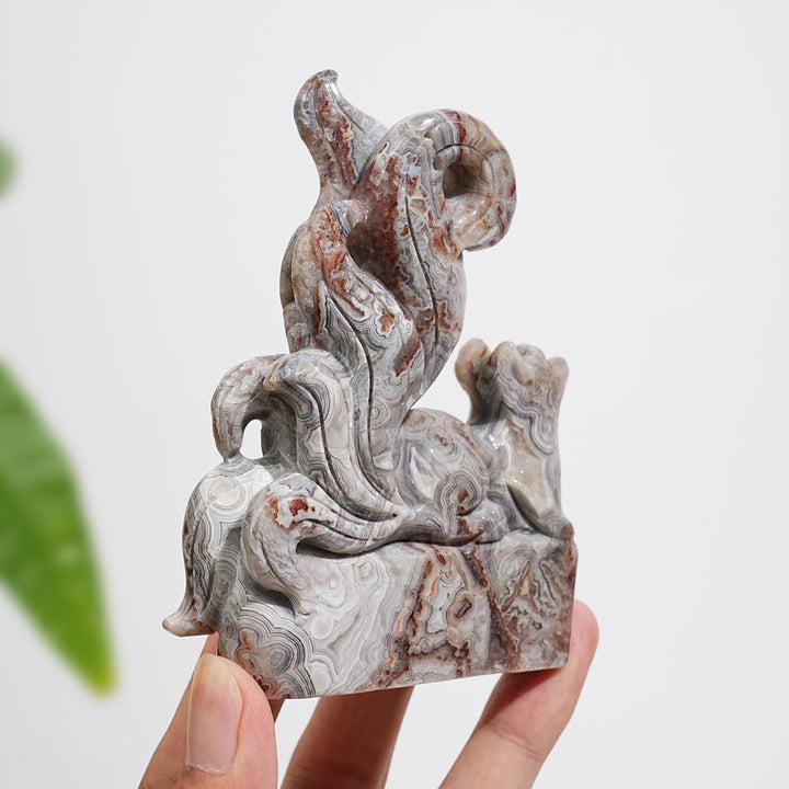Unique,Natural Crystal Carving Cute Mexican Agate Nine-Tailed Fox