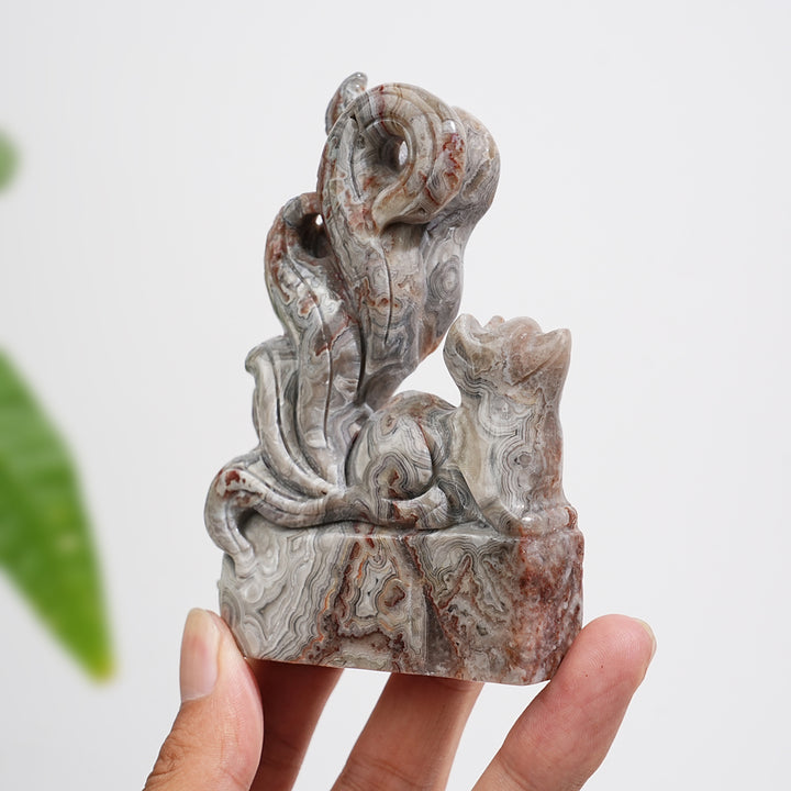 Unique,Natural Crystal Carving Cute Mexican Agate Nine-Tailed Fox