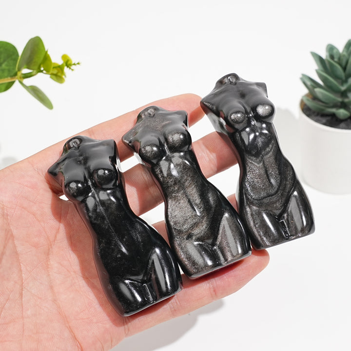 Natural Crystal Silver Obsidian Female Model Carving