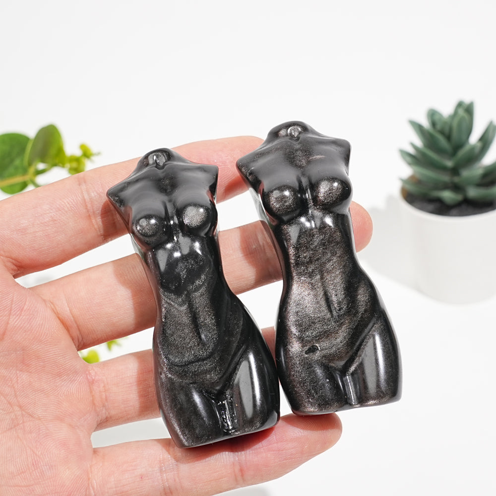 Natural Crystal Silver Obsidian Female Model Carving