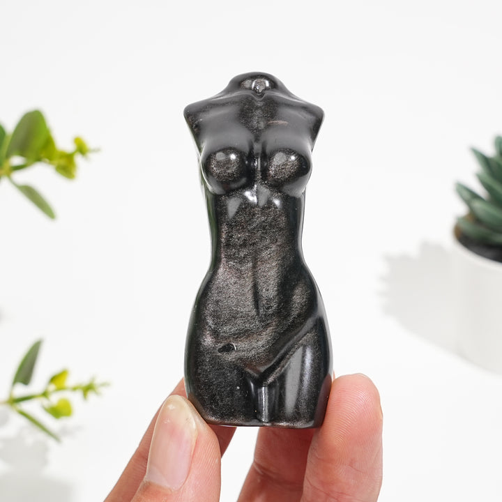 Natural Crystal Silver Obsidian Female Model Carving