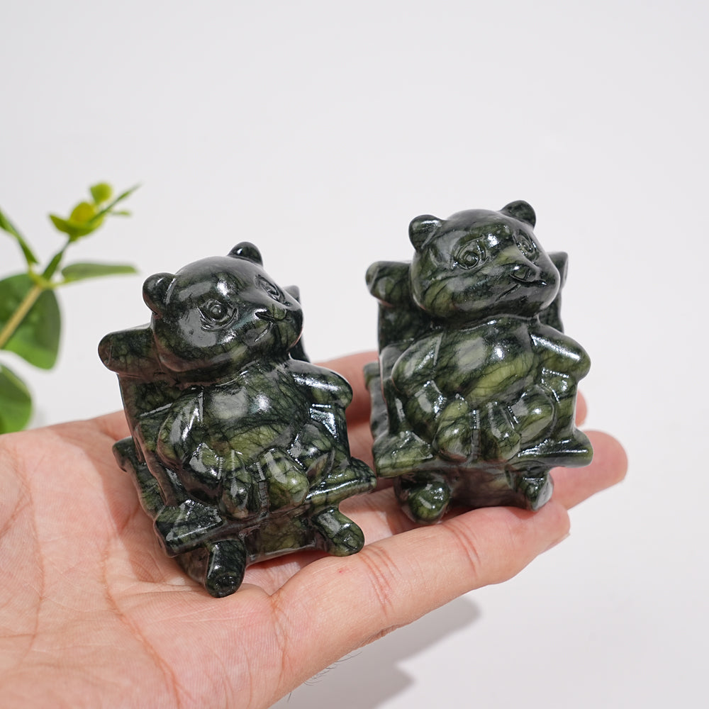 Natural Crystal Carving Serpentine Panda On Chair