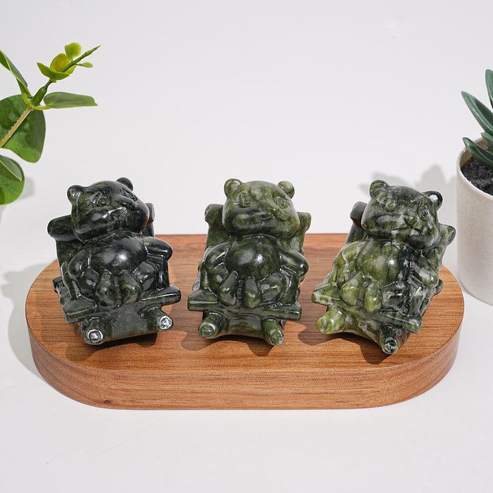 Natural Crystal Carving Serpentine Panda On Chair