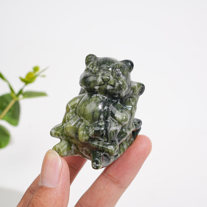 Natural Crystal Carving Serpentine Panda On Chair