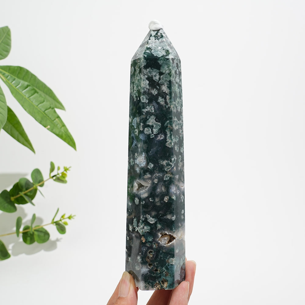 Unique,Natural Crystal Moss Agate Calcite Point