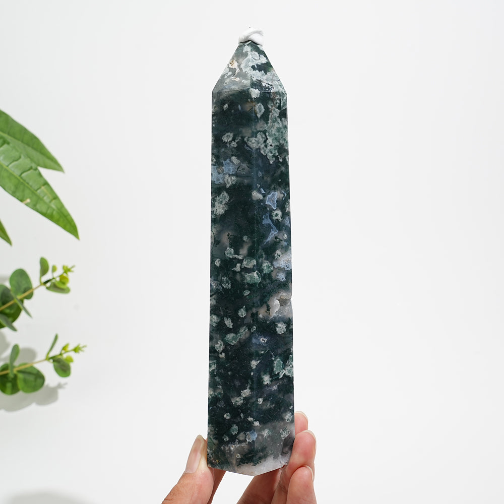 Unique,Natural Crystal Moss Agate Calcite Point
