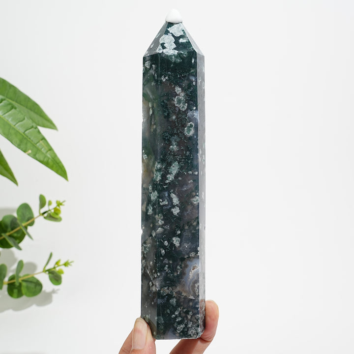 Unique,Natural Crystal Moss Agate Calcite Point