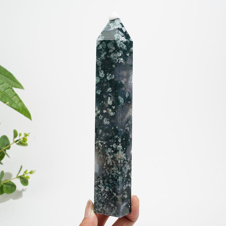 Unique,Natural Crystal Moss Agate Calcite Point