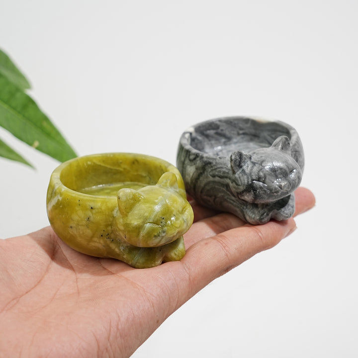 Natural Crystal Cute Cat Bowl Carving