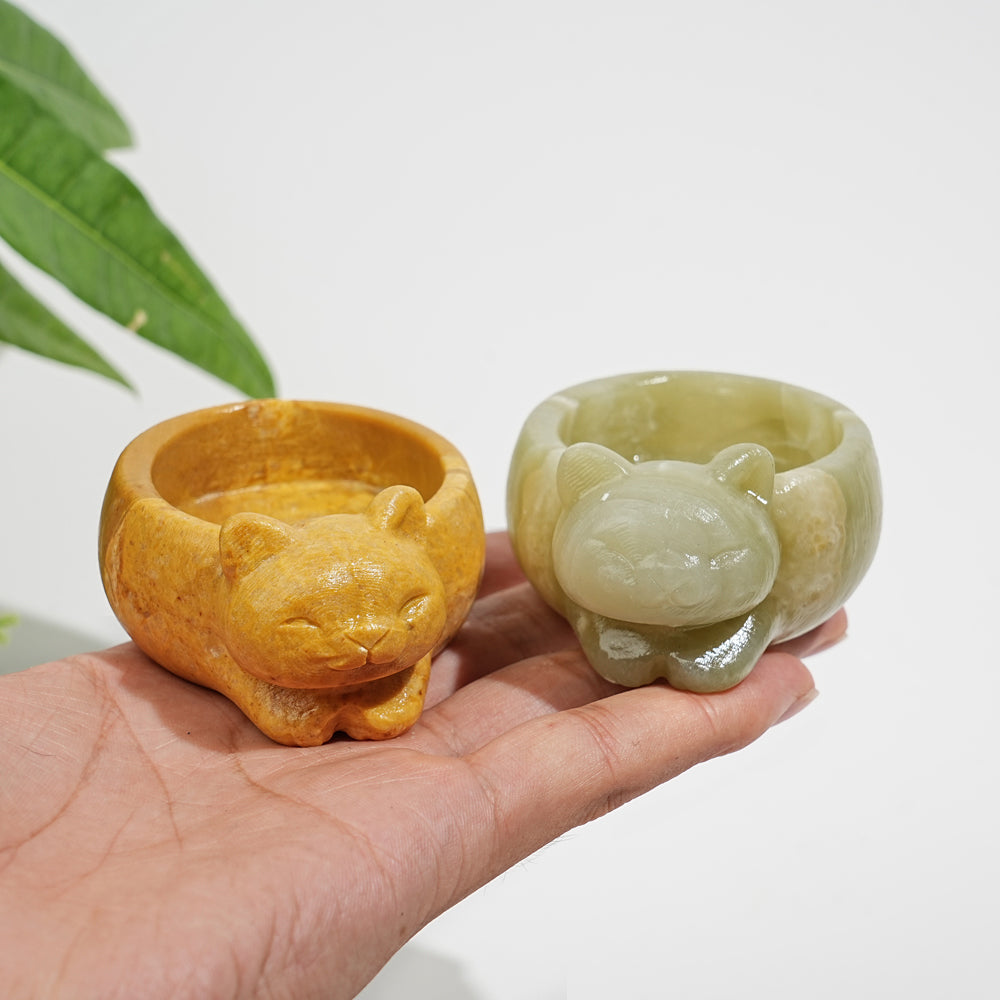 Natural Crystal Cute Cat Bowl Carving