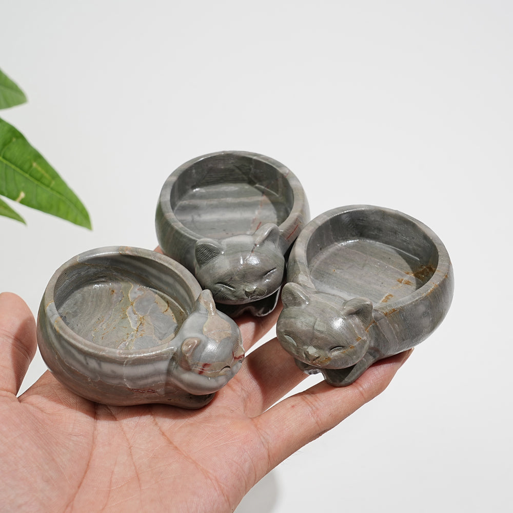 Natural Crystal Cute Cat Bowl Carving