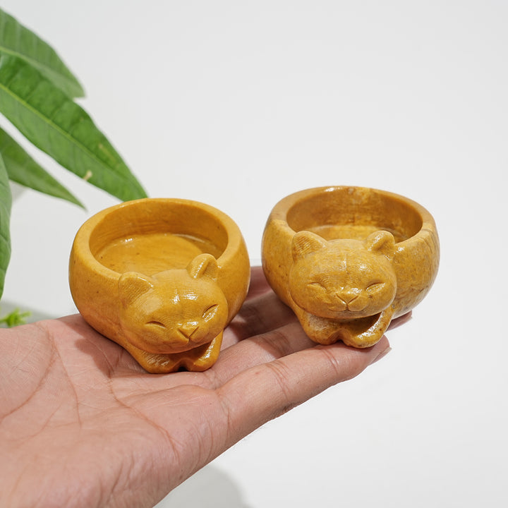 Natural Crystal Cute Cat Bowl Carving