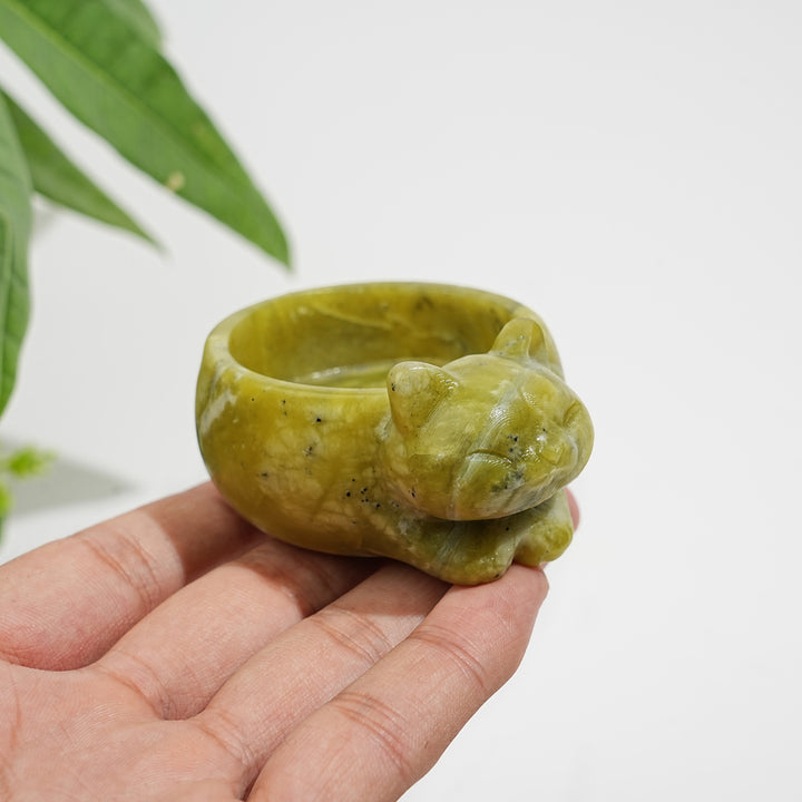 Natural Crystal Cute Cat Bowl Carving