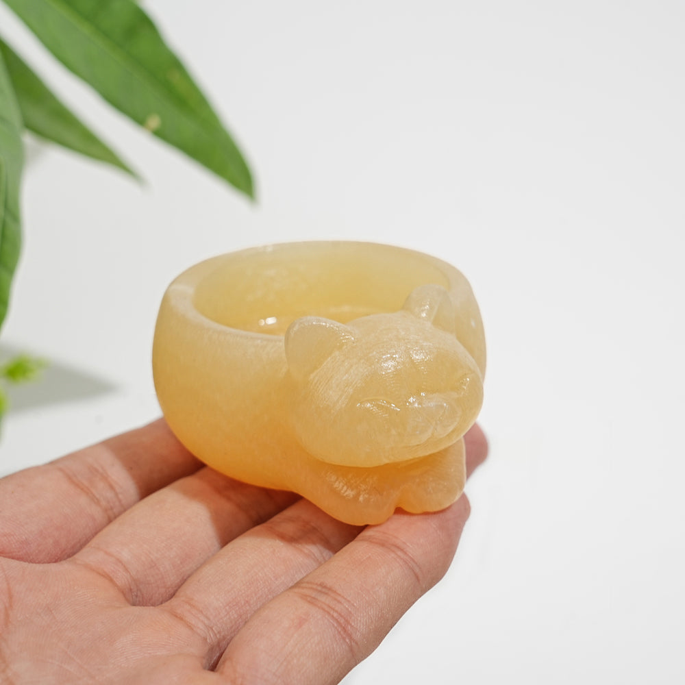 Natural Crystal Cute Cat Bowl Carving