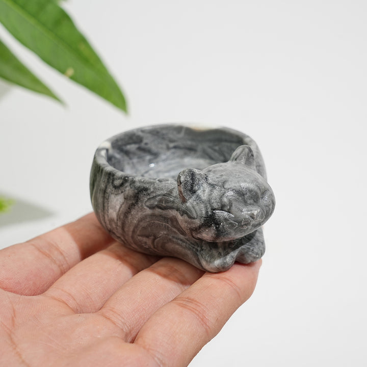 Natural Crystal Cute Cat Bowl Carving