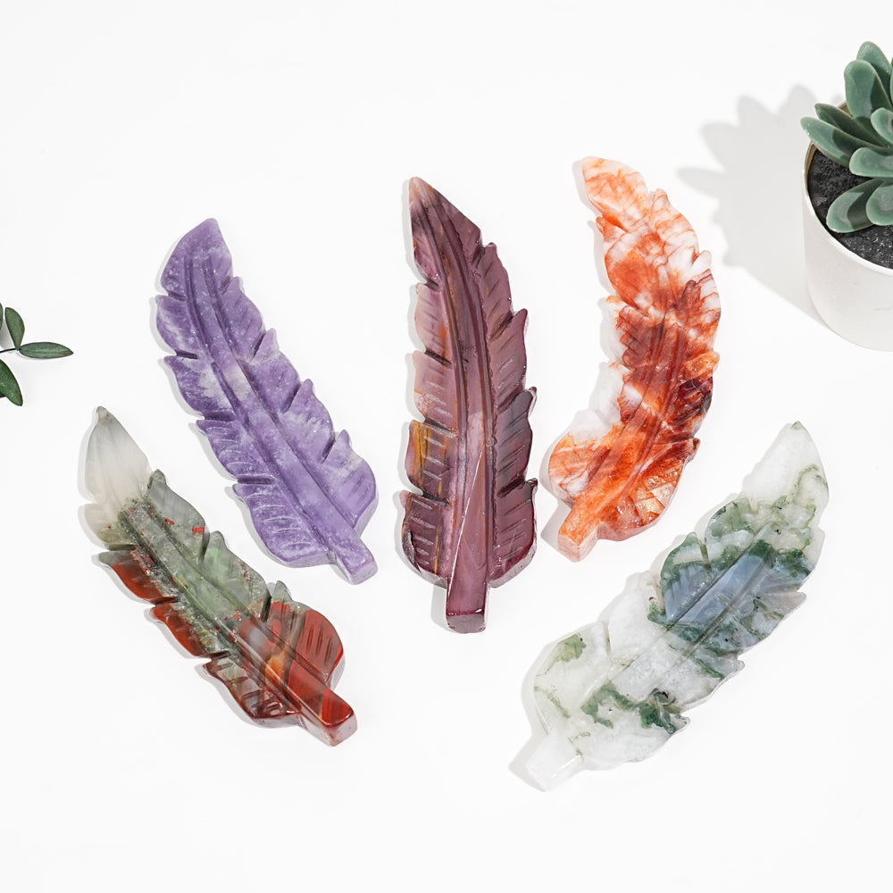 Natural Crystal Carved Feather