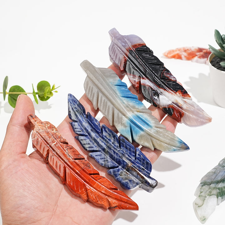 Natural Crystal Carved Feather