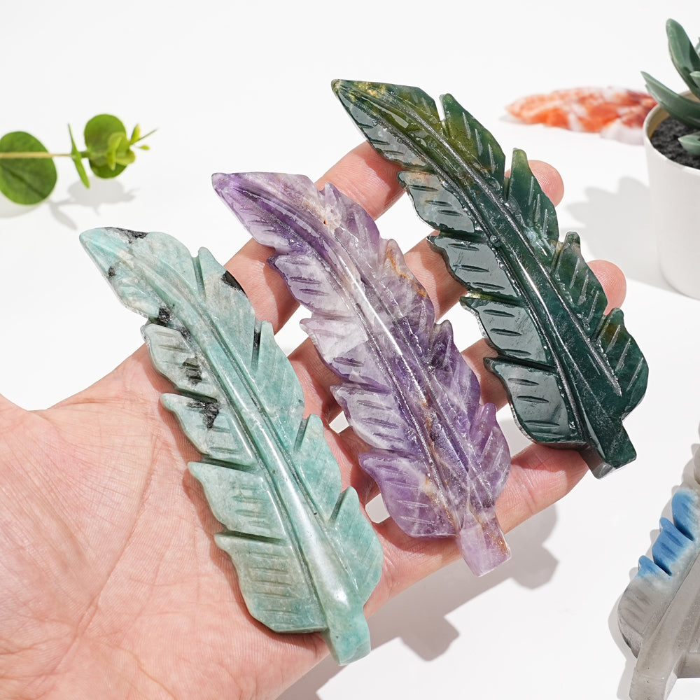 Natural Crystal Carved Feather