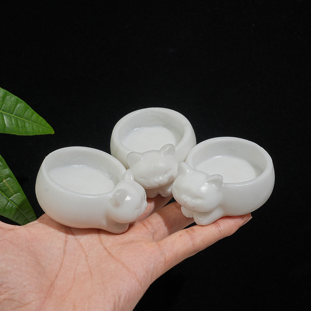 Natural Crystal Cute Cat Bowl Carving