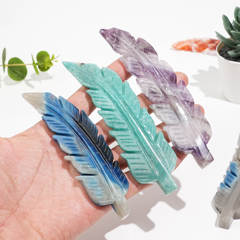 Natural Crystal Carved Feather