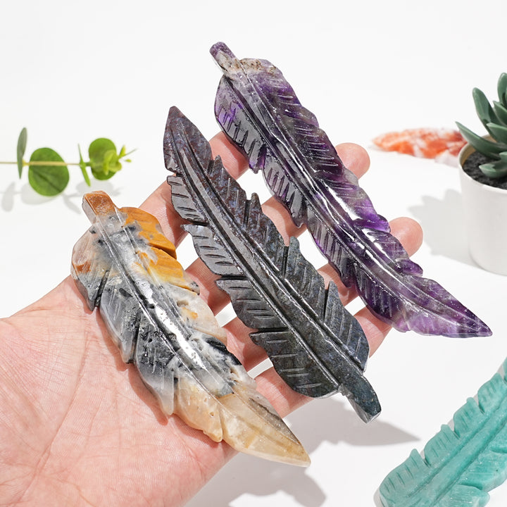 Natural Crystal Carved Feather