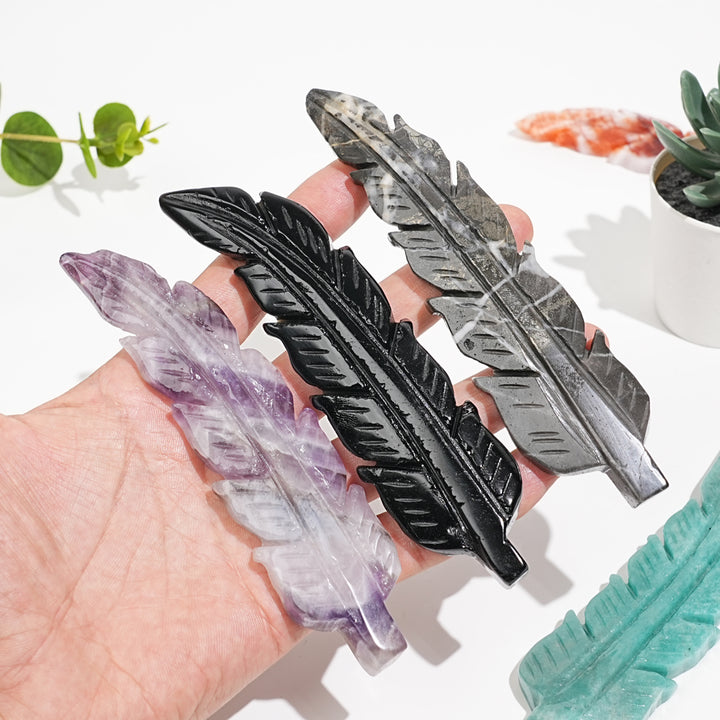 Natural Crystal Carved Feather