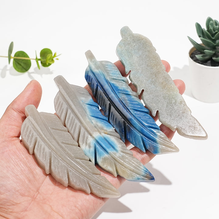 Natural Crystal Carved Feather