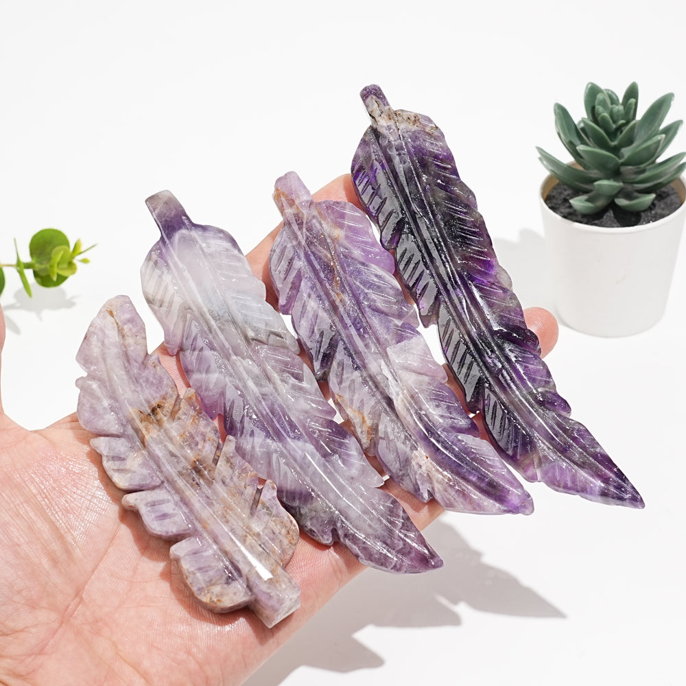 Natural Crystal Carved Feather