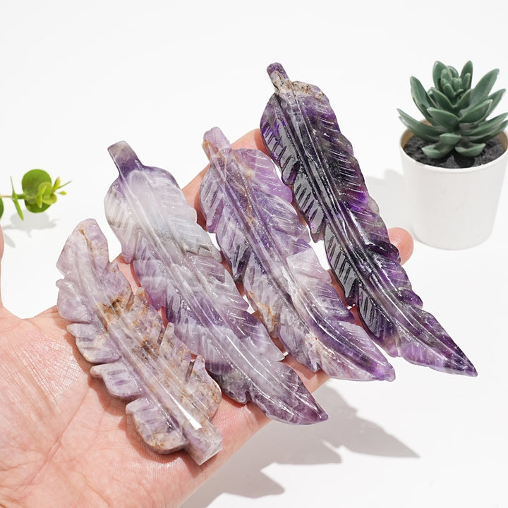 Natural Crystal Carved Feather
