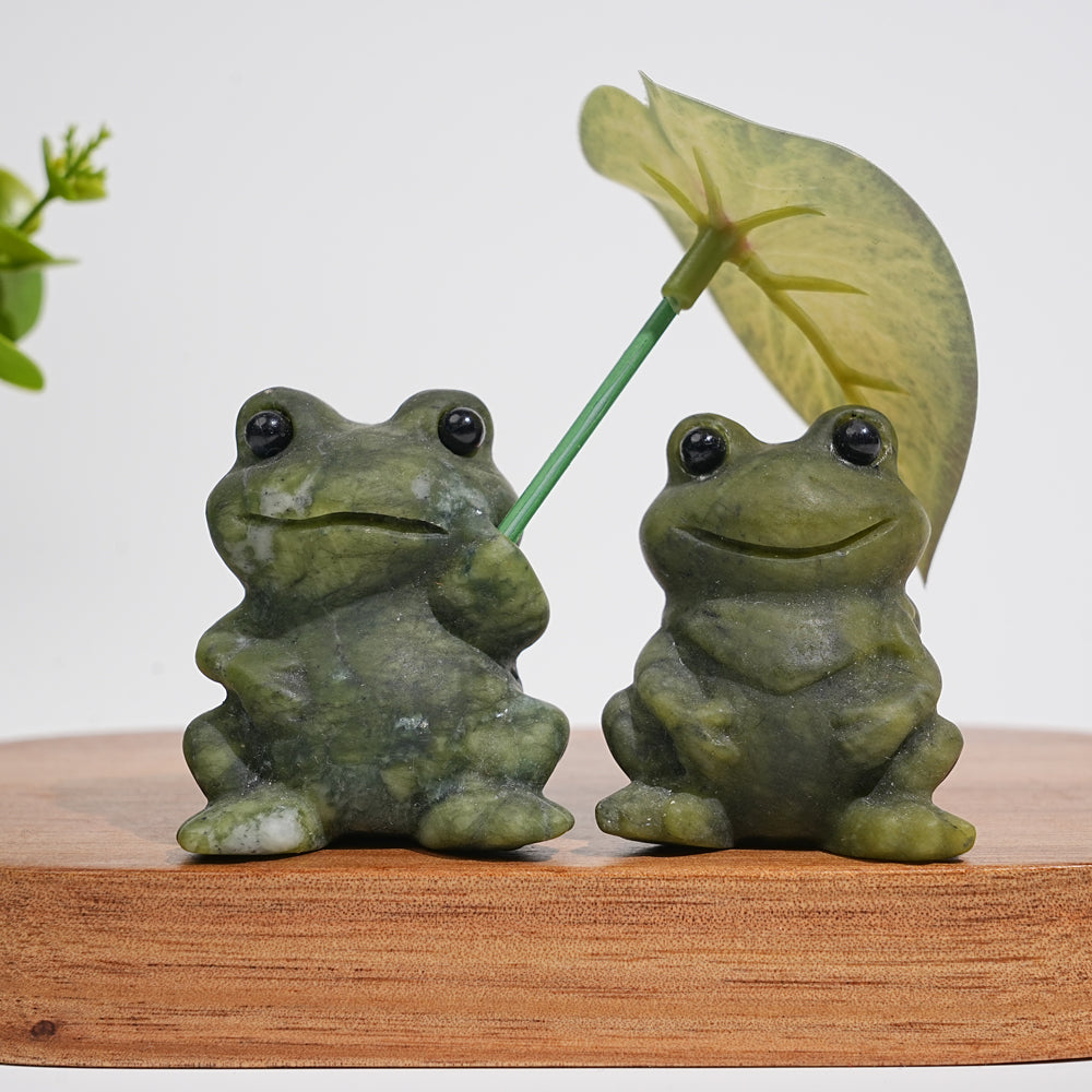 Natural Serpentine Couple Frogs Sharing A Lotus Leaf