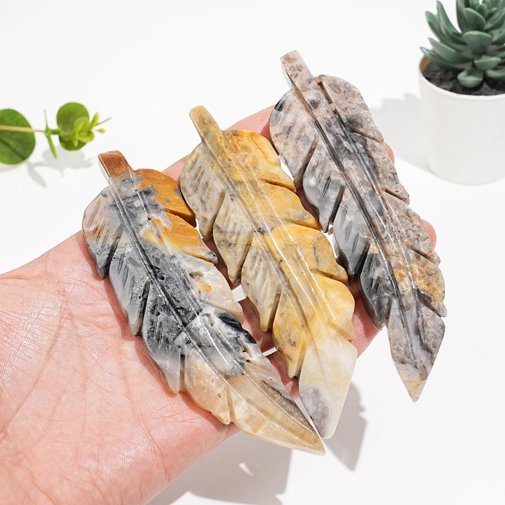 Natural Crystal Carved Feather