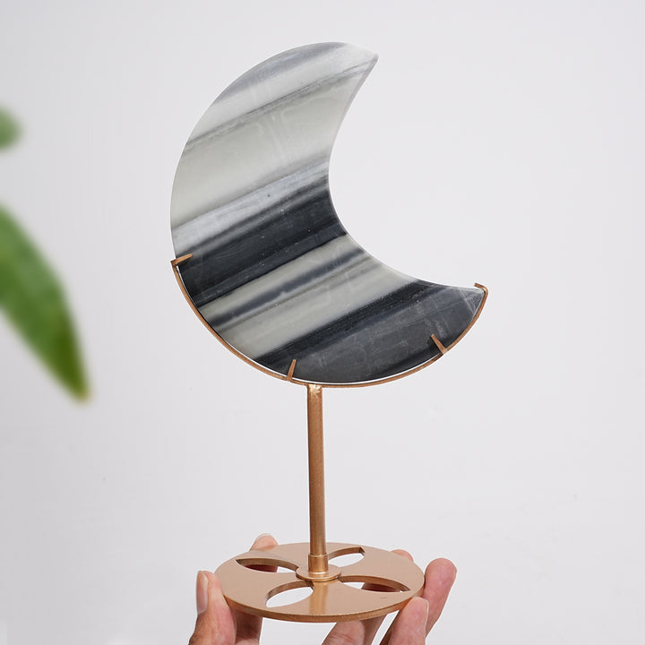 Unique,Natural Crystal TaiJi Stone Moon With Stand