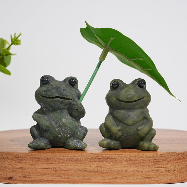 Natural Serpentine Couple Frogs Sharing A Lotus Leaf