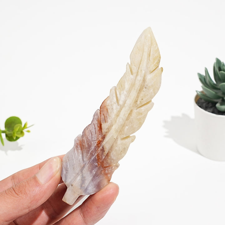 Natural Crystal Carved Feather