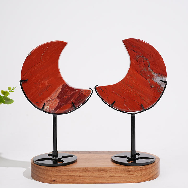 Unique,Natural Crystal Red Jasper Moon With Stand