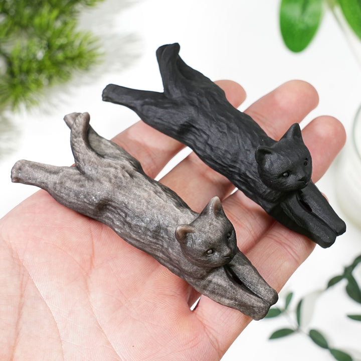 Natural Crystal Carving Long Lying Cat