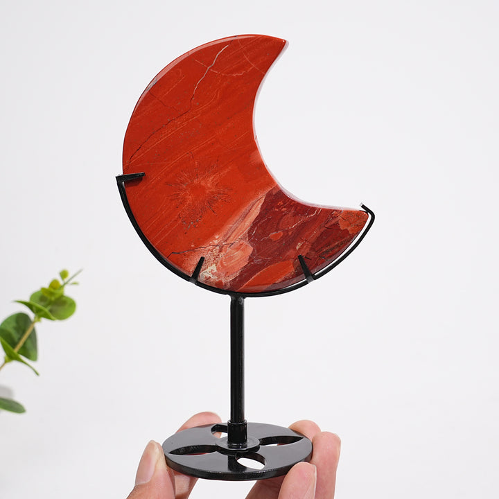 Unique,Natural Crystal Red Jasper Moon With Stand