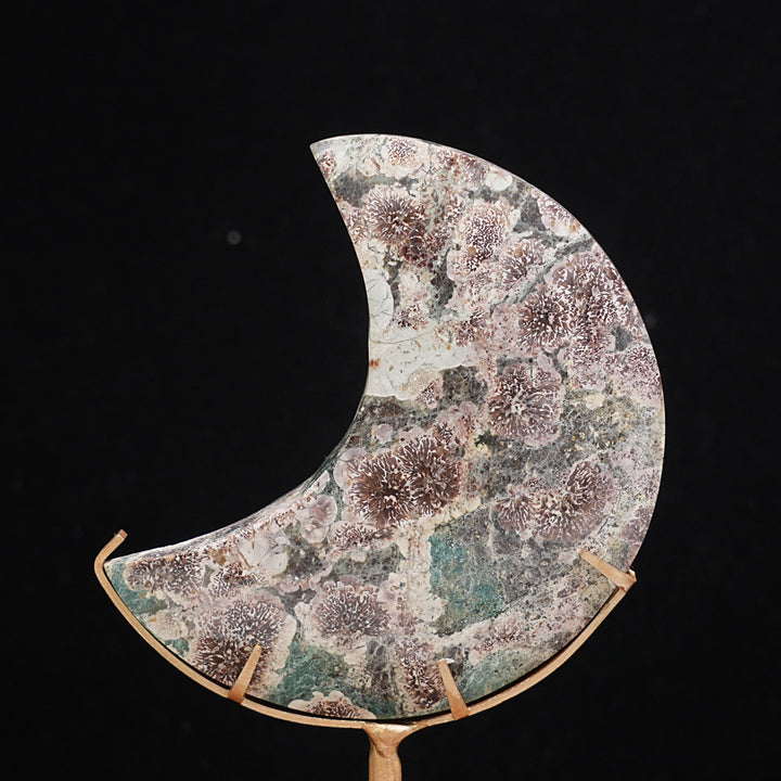 Unique,Natural Green Sakura Stone Moon Wth Stand