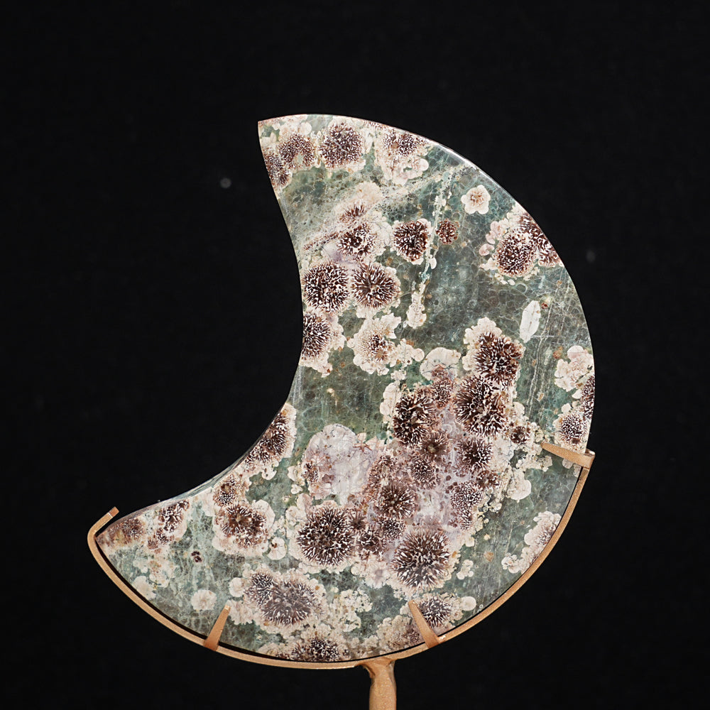 Unique,Natural Green Sakura Stone Moon Wth Stand