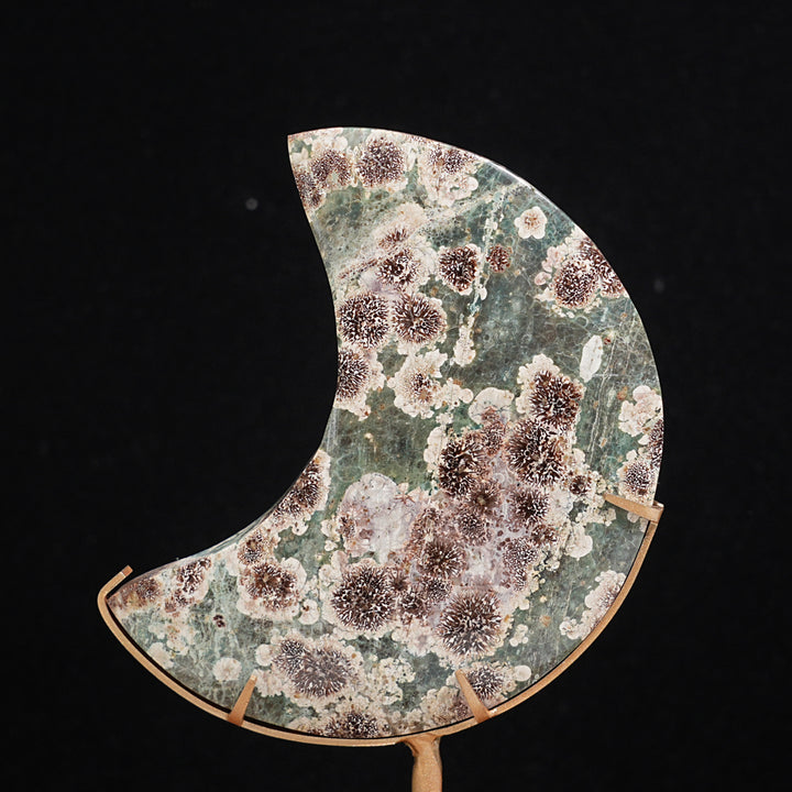 Unique,Natural Green Sakura Stone Moon Wth Stand