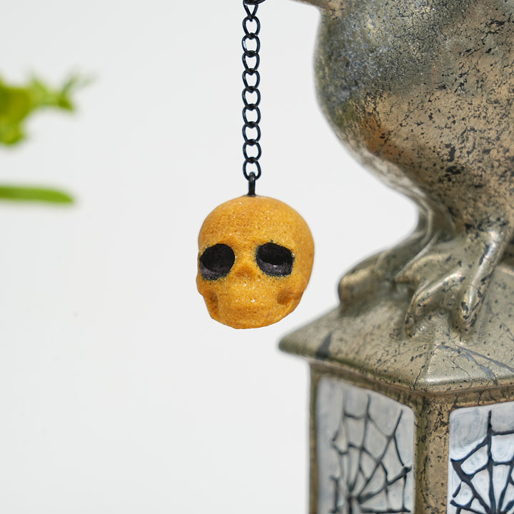 A Slightly Imperfect Natural Crystal Pyrite Raven With Hanging Skull