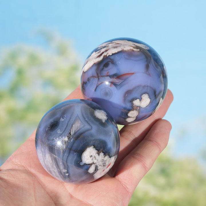 Natural Blue Flower Agate Sphere