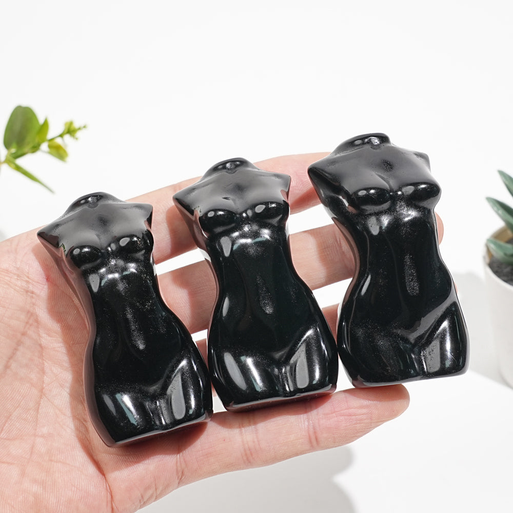 Natural Crystal Black Obsidian Female Model Carving