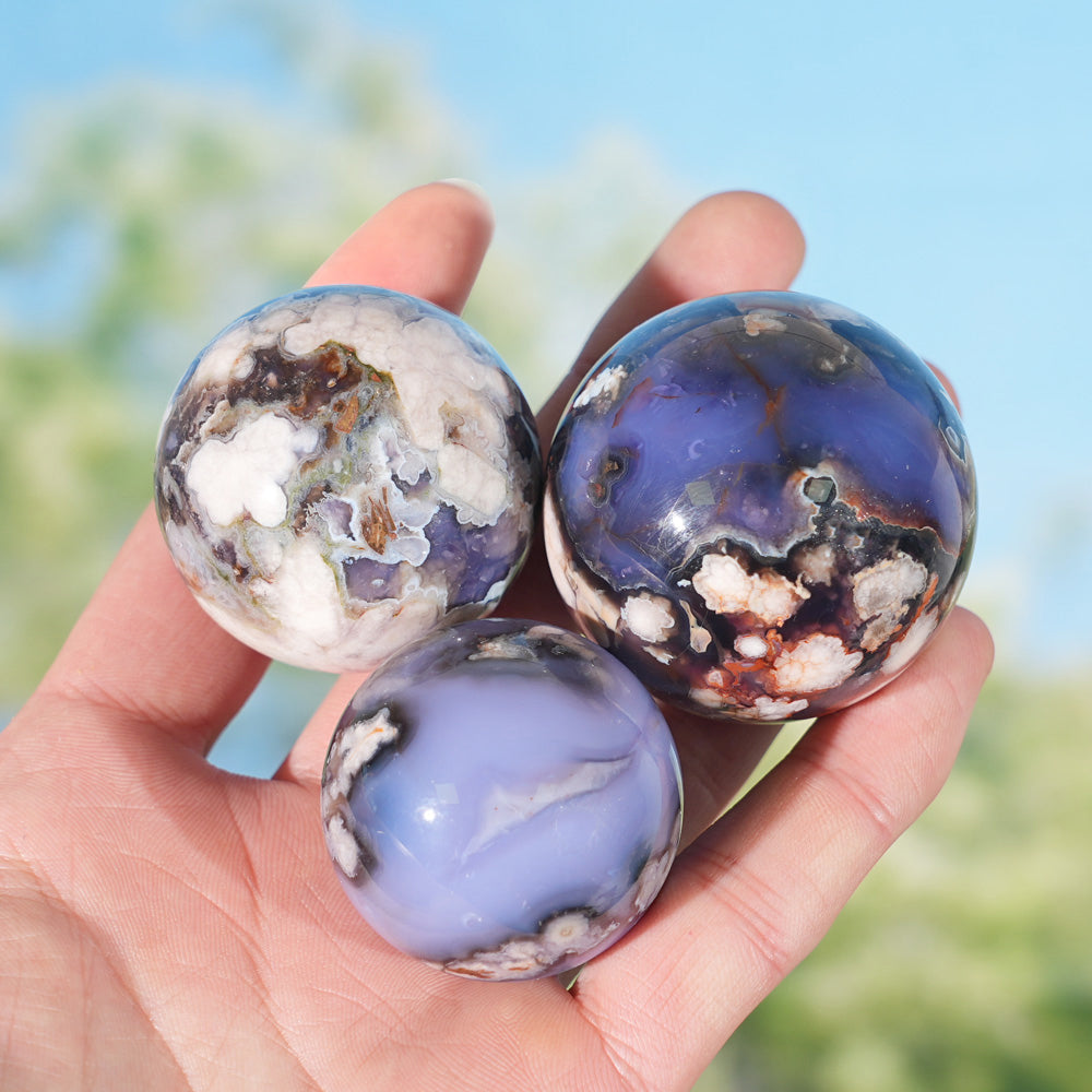 Natural Blue Flower Agate Sphere