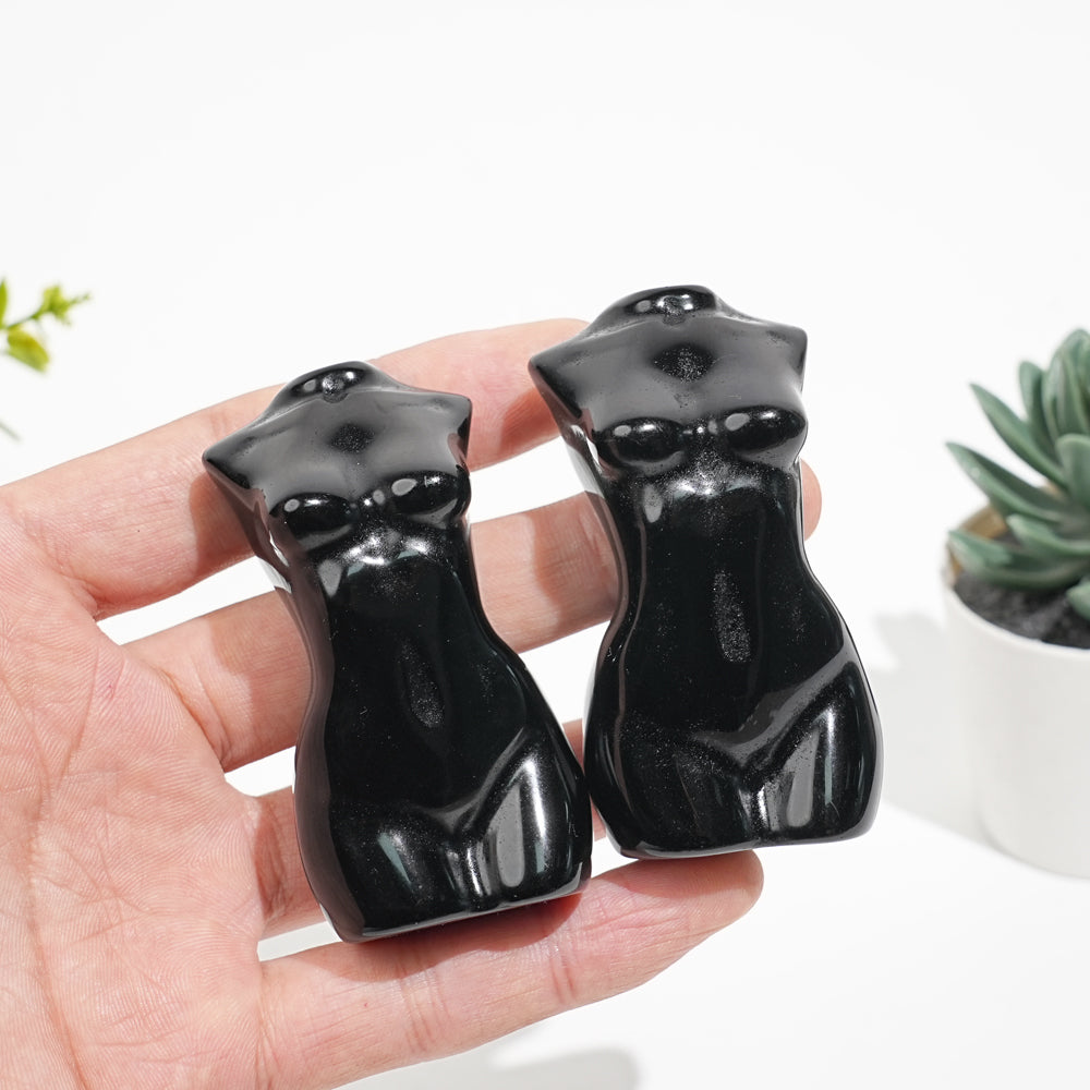Natural Crystal Black Obsidian Female Model Carving
