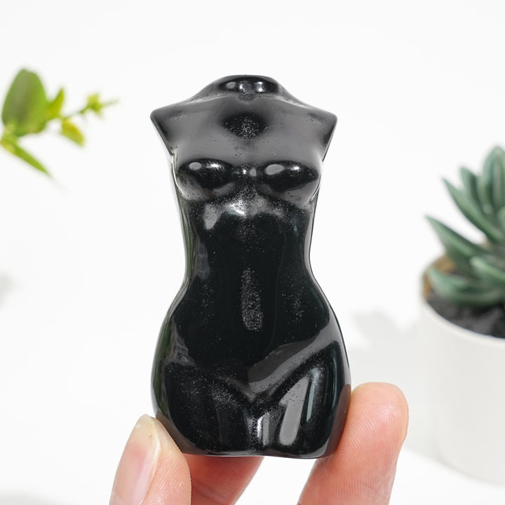 Natural Crystal Black Obsidian Female Model Carving