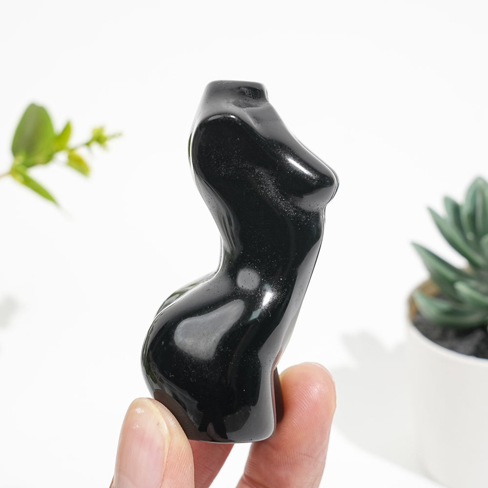 Natural Crystal Black Obsidian Female Model Carving